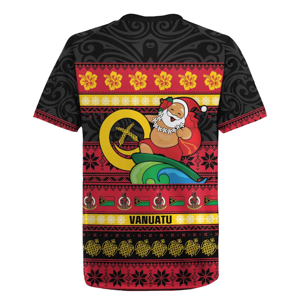 Vanuatu Christmas Rugby Jersey Joyeux Noel Surfing Santa With Boar Tusk LT14 - Polynesian Pride