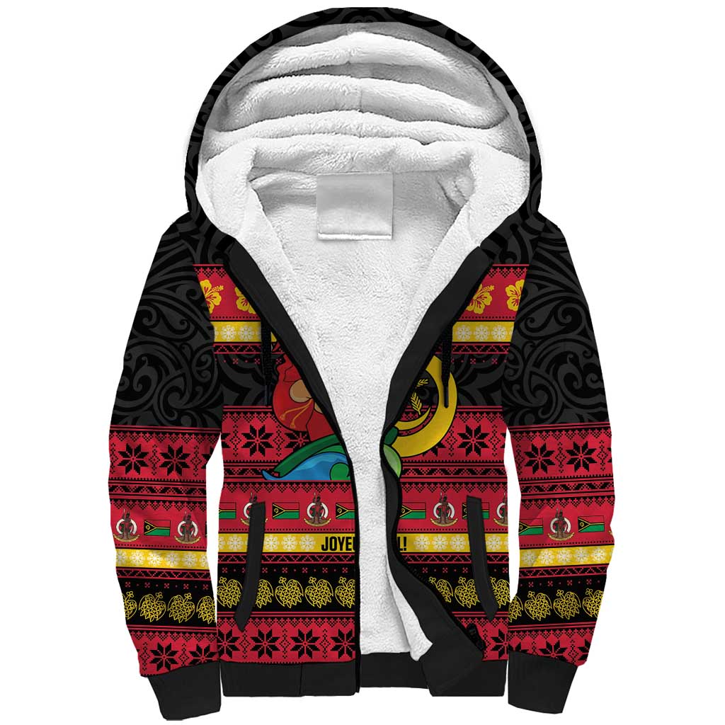 Vanuatu Christmas Sherpa Hoodie Joyeux Noel Surfing Santa With Boar Tusk LT14 Unisex Red - Polynesian Pride