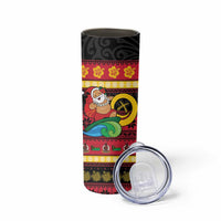 Vanuatu Christmas Skinny Tumbler Joyeux Noel Surfing Santa With Boar Tusk - Polynesian Pride