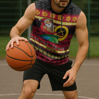 Vanuatu Christmas Sleeveless Hoodie Joyeux Noel Surfing Santa With Boar Tusk - Polynesian Pride
