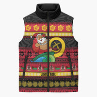 Vanuatu Christmas Sleeveless Puffer Jacket Joyeux Noel Surfing Santa With Boar Tusk LT14 Unisex Red - Polynesian Pride