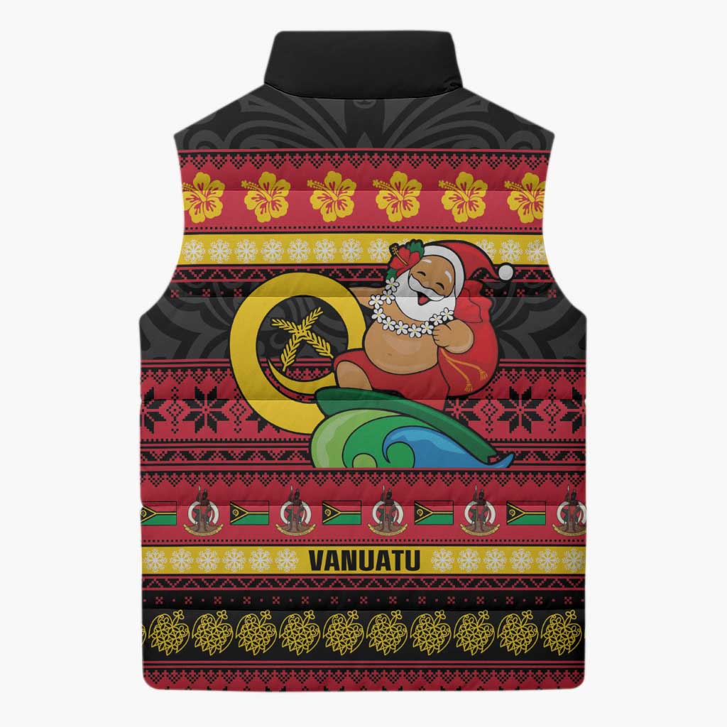 Vanuatu Christmas Sleeveless Puffer Jacket Joyeux Noel Surfing Santa With Boar Tusk LT14 - Polynesian Pride