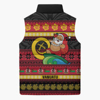 Vanuatu Christmas Sleeveless Puffer Jacket Joyeux Noel Surfing Santa With Boar Tusk LT14 - Polynesian Pride
