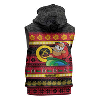 Vanuatu Christmas Sleeveless Zip Hoodie Joyeux Noel Surfing Santa With Boar Tusk - Polynesian Pride
