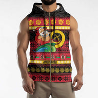 Vanuatu Christmas Sleeveless Zip Hoodie Joyeux Noel Surfing Santa With Boar Tusk - Polynesian Pride