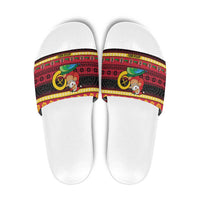 Vanuatu Christmas Slide Sandals Joyeux Noel Surfing Santa With Boar Tusk - Polynesian Pride