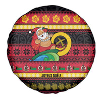 Vanuatu Christmas Spare Tire Cover Joyeux Noel Surfing Santa With Boar Tusk - Polynesian Pride