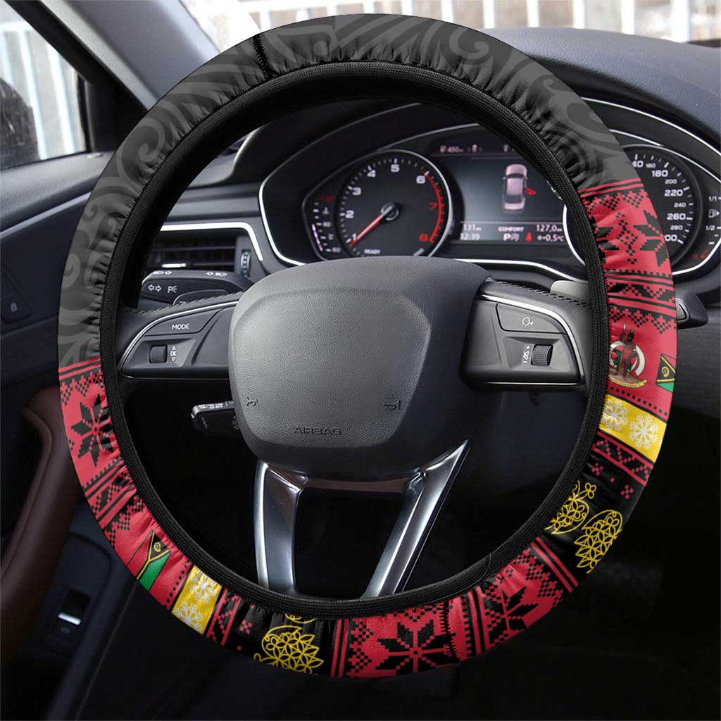 Vanuatu Christmas Steering Wheel Cover Joyeux Noel Surfing Santa With Boar Tusk LT14 - Polynesian Pride