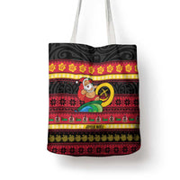 Vanuatu Christmas Tote Bag Joyeux Noel Surfing Santa With Boar Tusk - Polynesian Pride