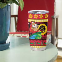 Vanuatu Christmas Tumbler Cup Joyeux Noel Surfing Santa With Boar Tusk - Polynesian Pride