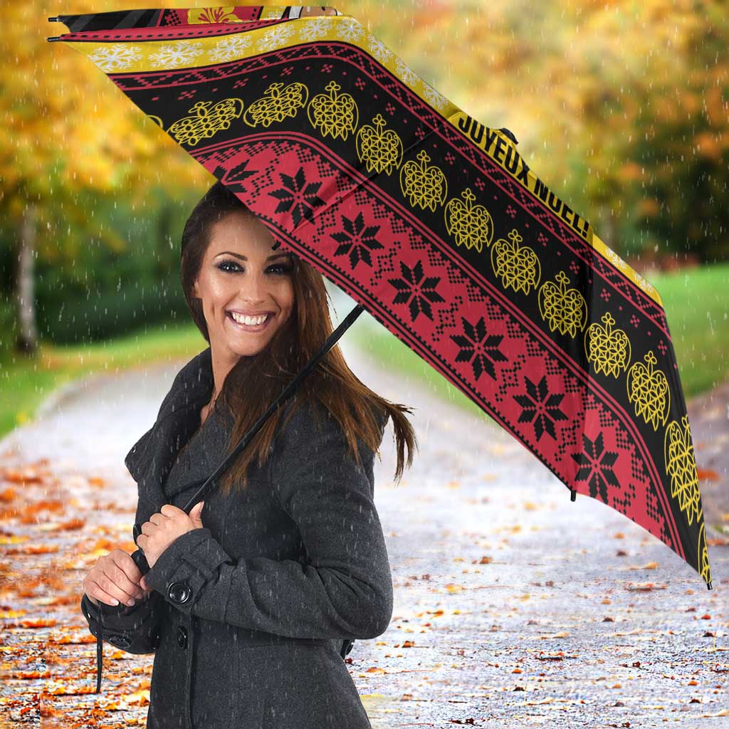 Vanuatu Christmas Umbrella Joyeux Noel Surfing Santa With Boar Tusk - Polynesian Pride