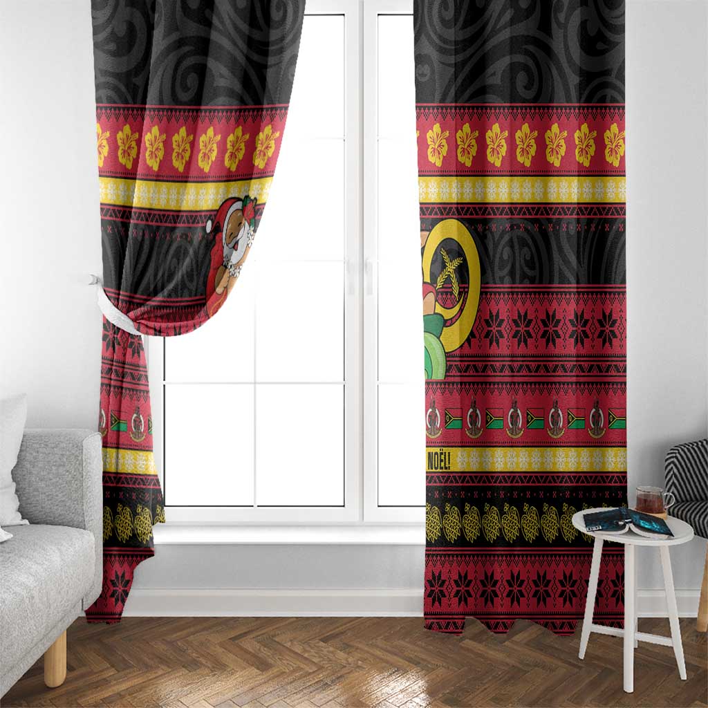 Vanuatu Christmas Window Curtain Joyeux Noel Surfing Santa With Boar Tusk - Polynesian Pride