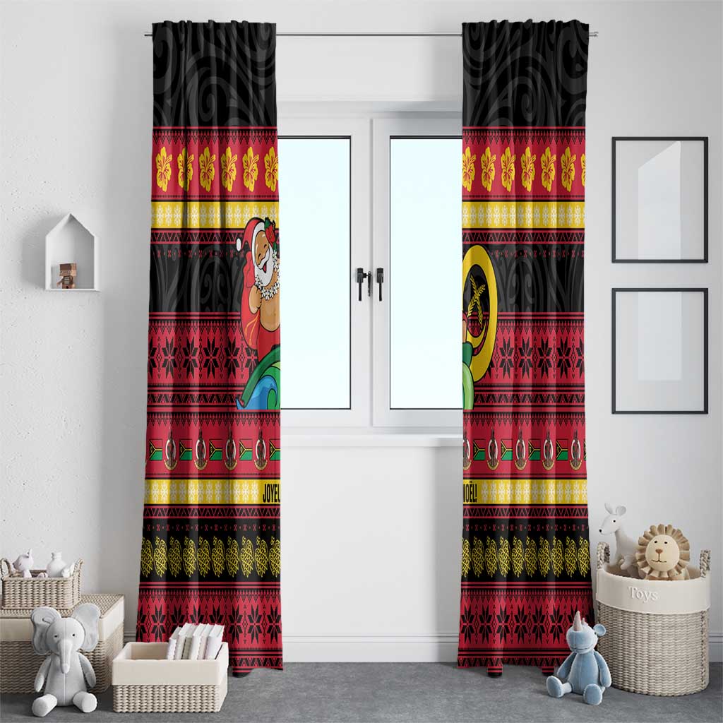 Vanuatu Christmas Window Curtain Joyeux Noel Surfing Santa With Boar Tusk - Polynesian Pride