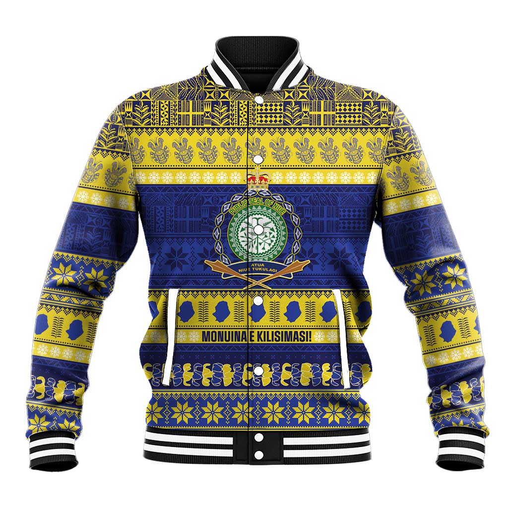Niue Christmas Baseball Jacket Monuina e Kilisimasi Hiapo Motifs LT14 Unisex Blue - Polynesian Pride
