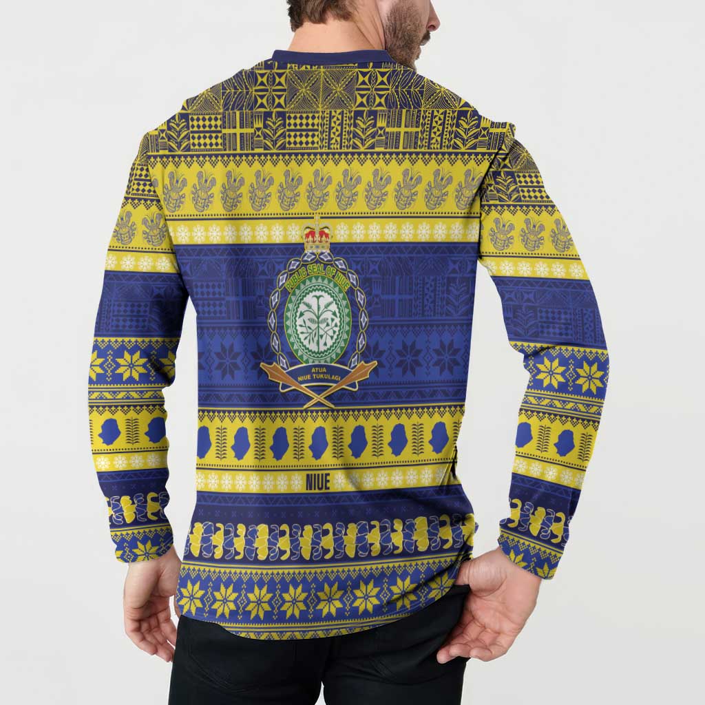 Niue Christmas Button Sweatshirt Monuina e Kilisimasi Hiapo Motifs LT14 - Polynesian Pride