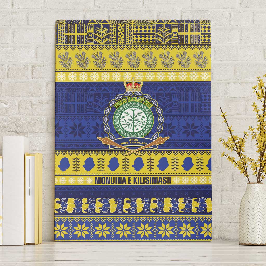 Niue Christmas Canvas Wall Art Monuina e Kilisimasi Hiapo Motifs LT14 Without Frame Blue - Polynesian Pride