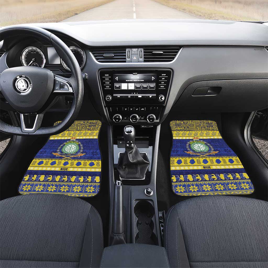 Niue Christmas Car Mats Monuina e Kilisimasi Hiapo Motifs LT14 Set 2pcs - Front Blue - Polynesian Pride