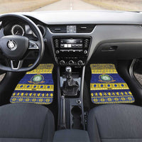 Niue Christmas Car Mats Monuina e Kilisimasi Hiapo Motifs LT14 Set 2pcs - Front Blue - Polynesian Pride