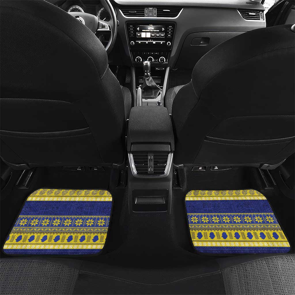 Niue Christmas Car Mats Monuina e Kilisimasi Hiapo Motifs LT14 Set 2pcs - Back Blue - Polynesian Pride