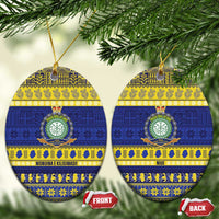 Niue Christmas Ceramic Ornament Monuina e Kilisimasi Hiapo Motifs LT14 Oval Blue - Polynesian Pride