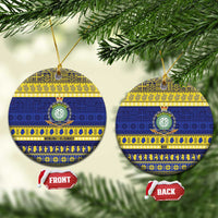 Niue Christmas Ceramic Ornament Monuina e Kilisimasi Hiapo Motifs LT14 Circle Blue - Polynesian Pride