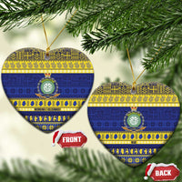 Niue Christmas Ceramic Ornament Monuina e Kilisimasi Hiapo Motifs LT14 Heart Blue - Polynesian Pride