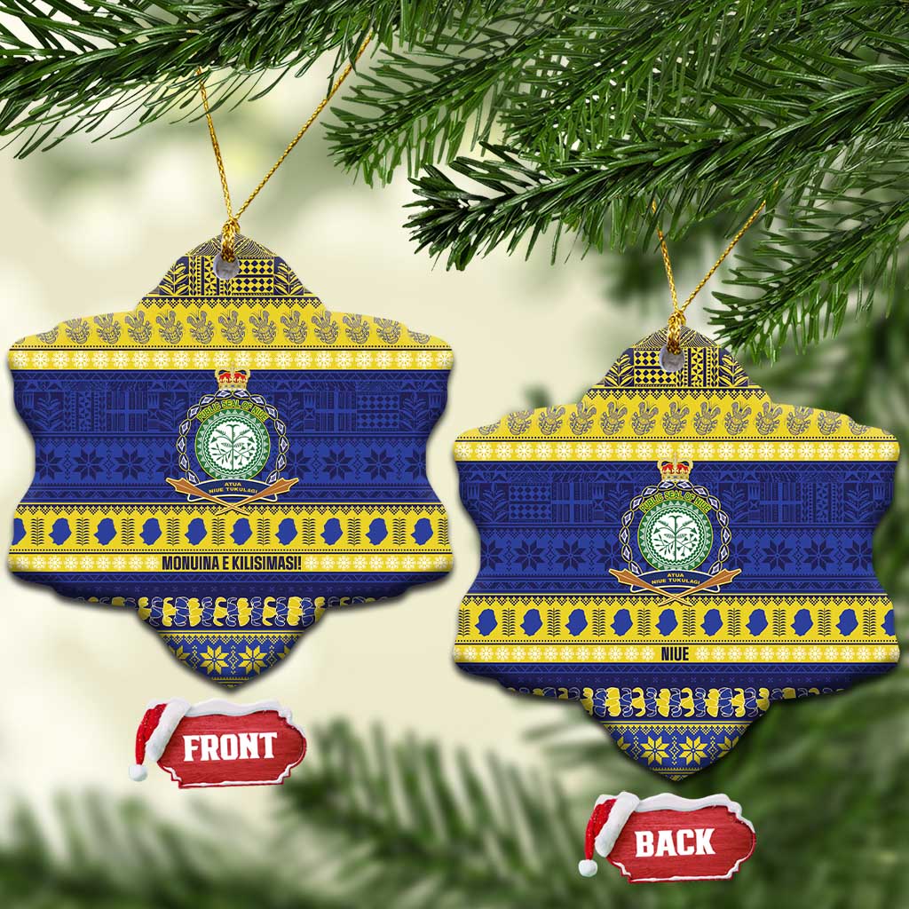Niue Christmas Ceramic Ornament Monuina e Kilisimasi Hiapo Motifs LT14 Snow Flake Blue - Polynesian Pride