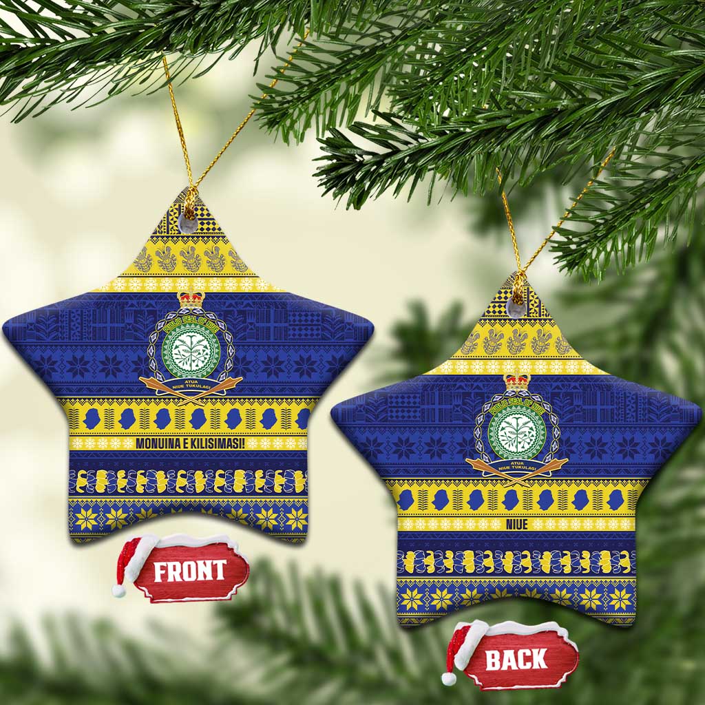 Niue Christmas Ceramic Ornament Monuina e Kilisimasi Hiapo Motifs LT14 Star Blue - Polynesian Pride
