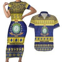 Niue Christmas Couples Matching Short Sleeve Bodycon Dress and Hawaiian Shirt Monuina e Kilisimasi Hiapo Motifs - Polynesian Pride