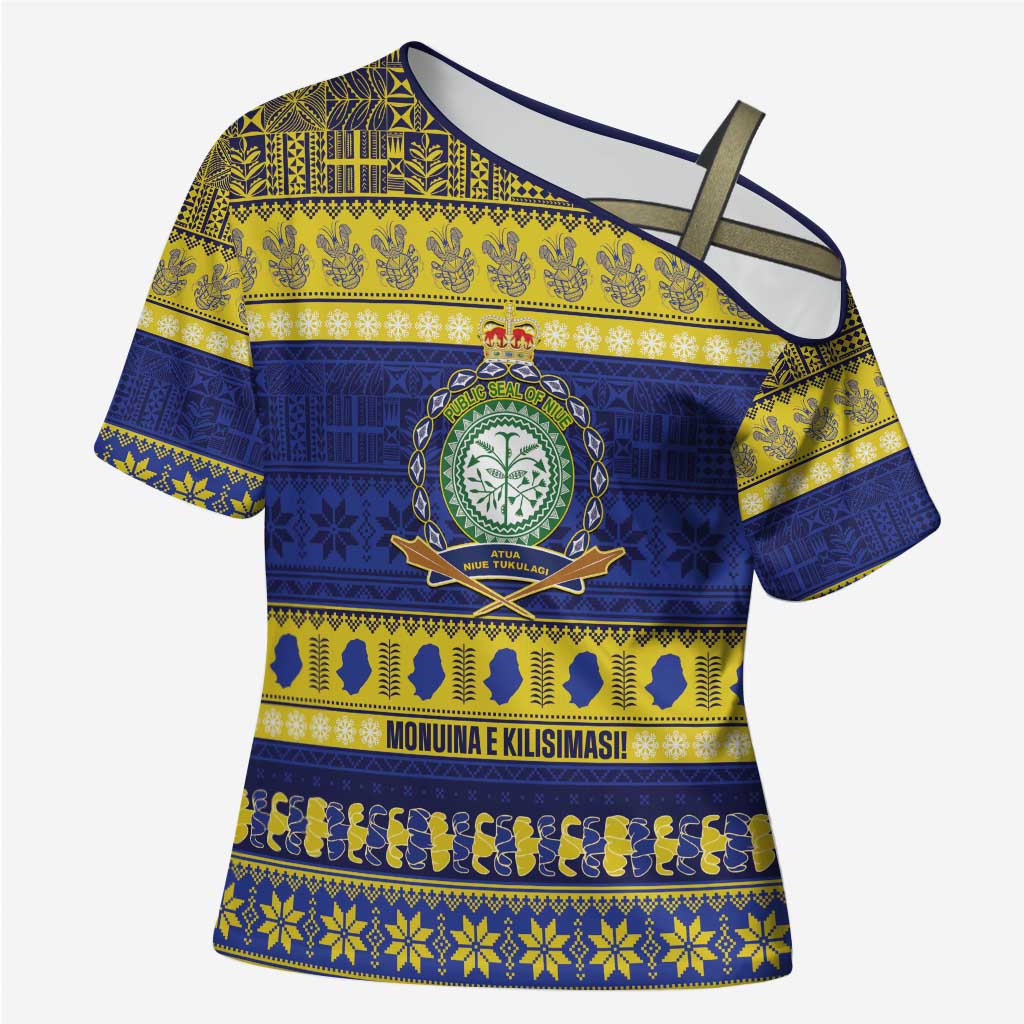 Niue Christmas Cross Shoulder Shirt Monuina e Kilisimasi Hiapo Motifs - Polynesian Pride