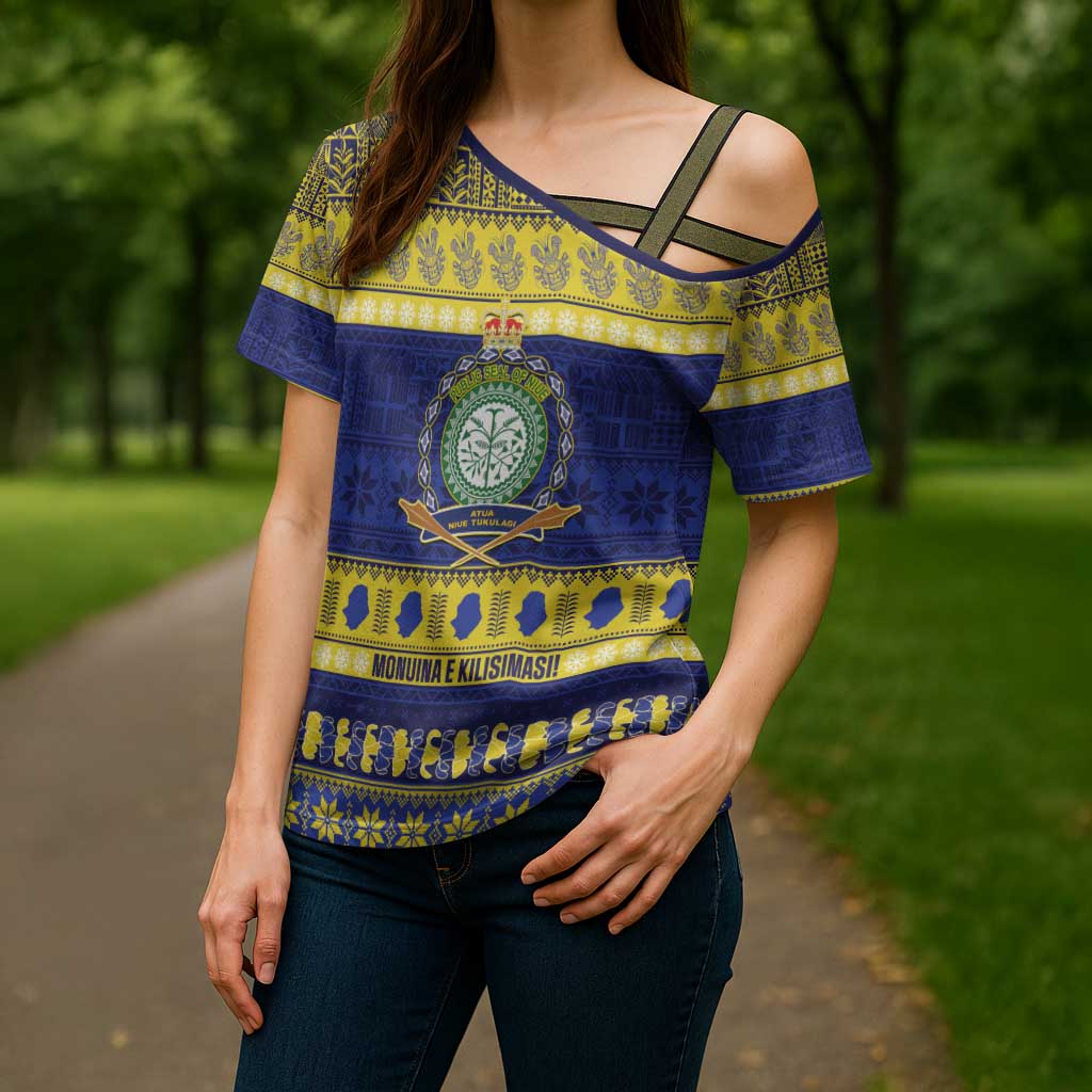 Niue Christmas Cross Shoulder Shirt Monuina e Kilisimasi Hiapo Motifs - Polynesian Pride