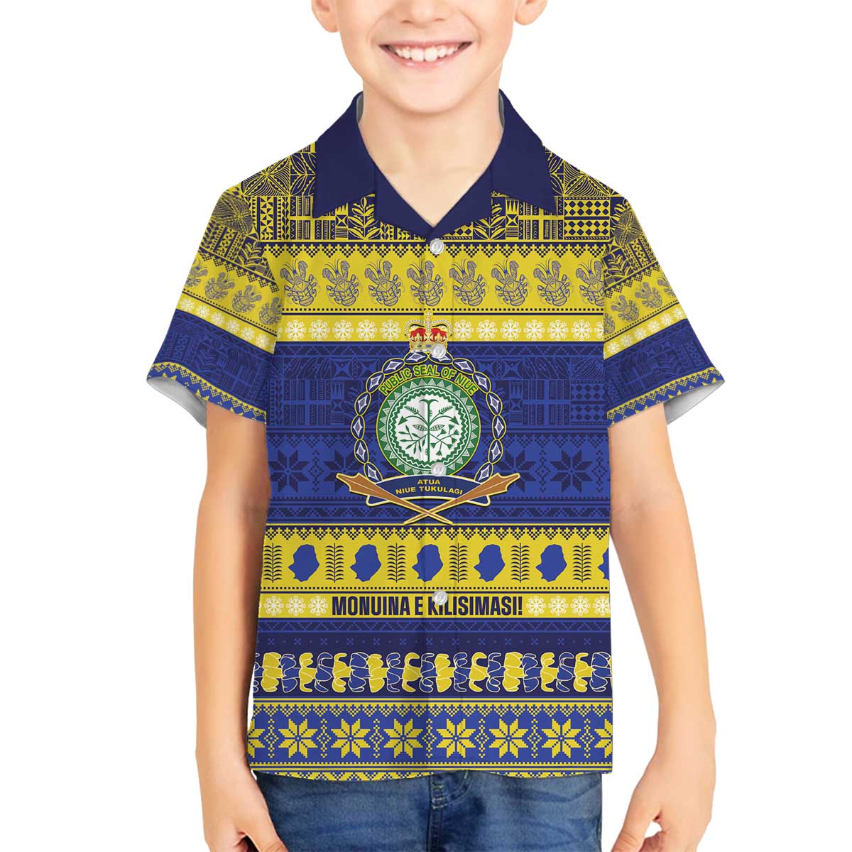 Niue Christmas Family Matching Off The Shoulder Long Sleeve Dress and Hawaiian Shirt Monuina e Kilisimasi Hiapo Motifs - Polynesian Pride