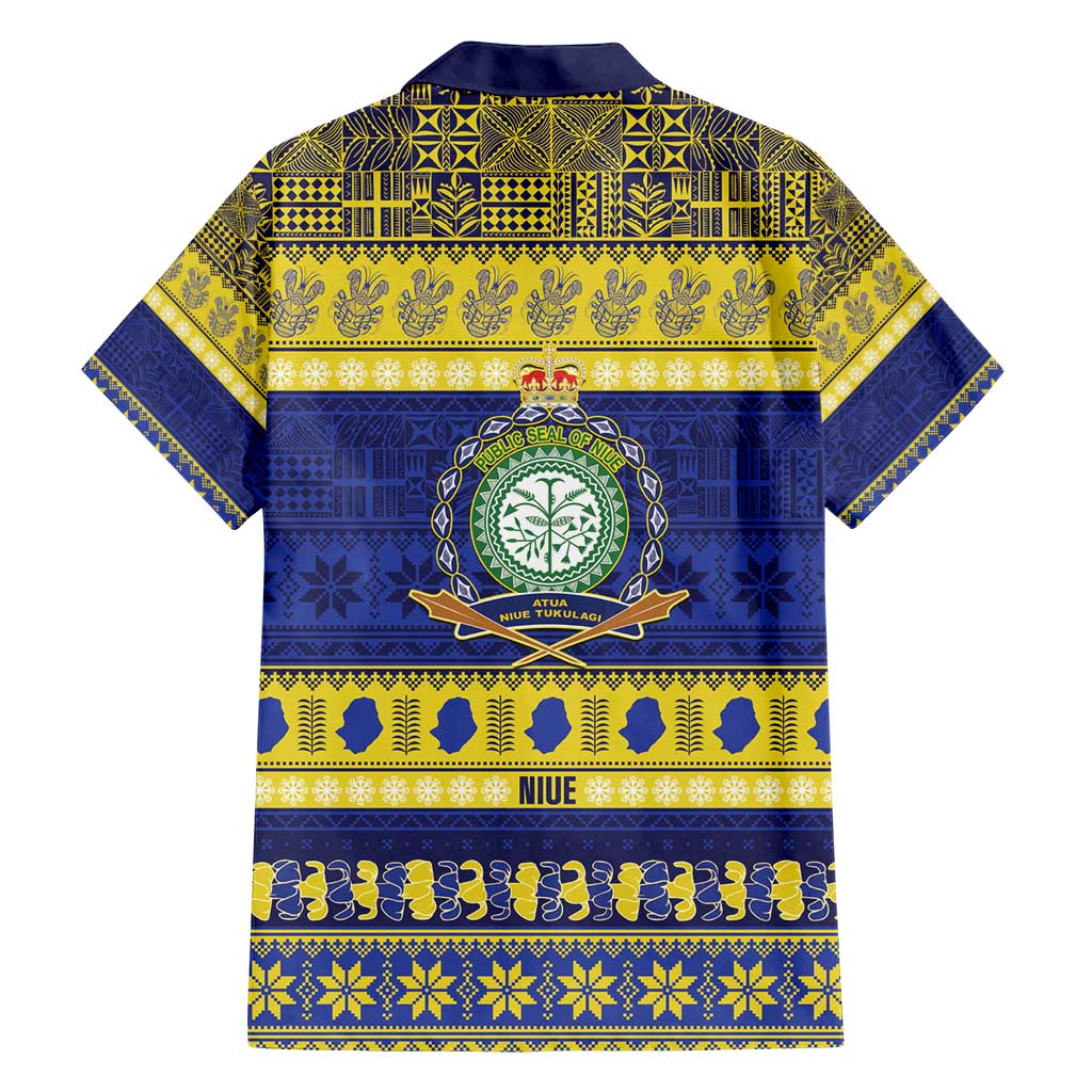 Niue Christmas Family Matching Off Shoulder Short Dress and Hawaiian Shirt Monuina e Kilisimasi Hiapo Motifs - Polynesian Pride