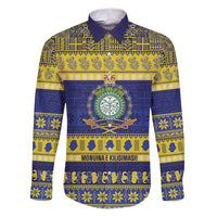 Niue Christmas Family Matching Puletasi and Hawaiian Shirt Monuina e Kilisimasi Hiapo Motifs LT14 Dad's Shirt - Long Sleeve Blue - Polynesian Pride