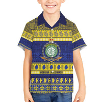 Niue Christmas Family Matching Puletasi and Hawaiian Shirt Monuina e Kilisimasi Hiapo Motifs LT14 Son's Shirt Blue - Polynesian Pride