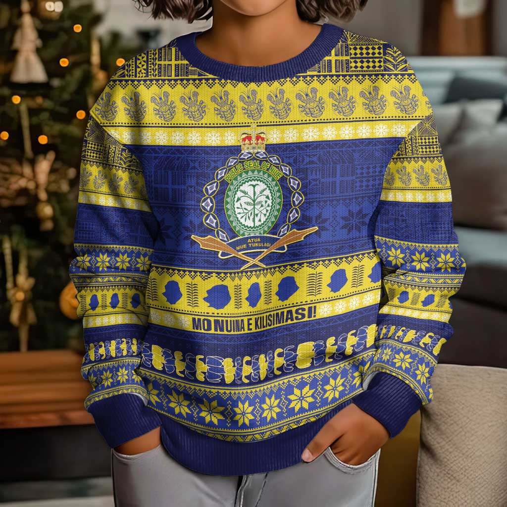 Niue Christmas Kid Ugly Christmas Sweater Monuina e Kilisimasi Hiapo Motifs - Polynesian Pride