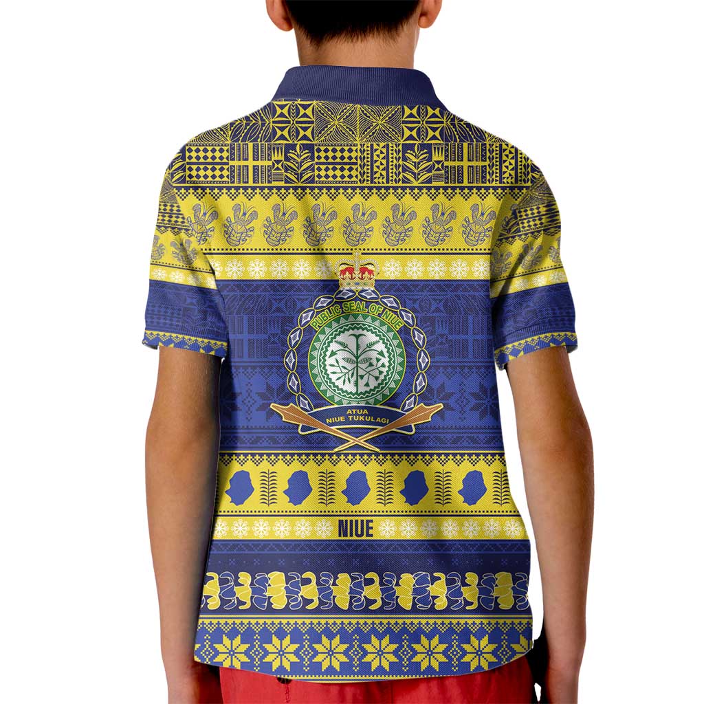 Niue Christmas Kid Polo Shirt Monuina e Kilisimasi Hiapo Motifs - Polynesian Pride