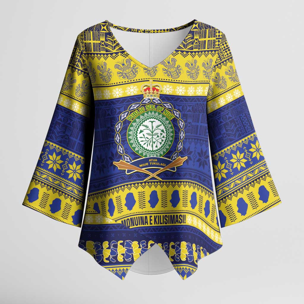 Niue Christmas Kimono Sleeve Blouse Monuina e Kilisimasi Hiapo Motifs - Polynesian Pride