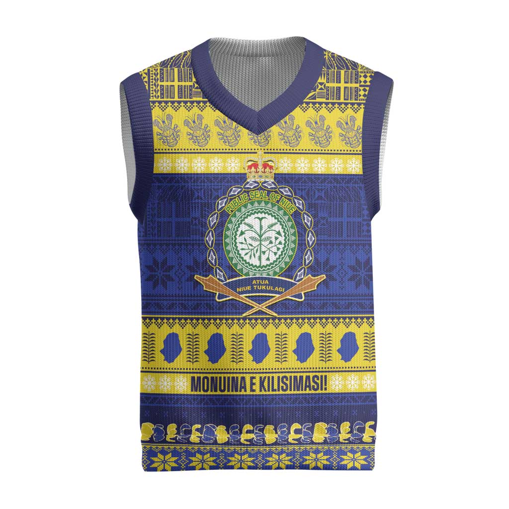 Niue Christmas Knitted V-Neck Vest Monuina e Kilisimasi Hiapo Motifs - Polynesian Pride