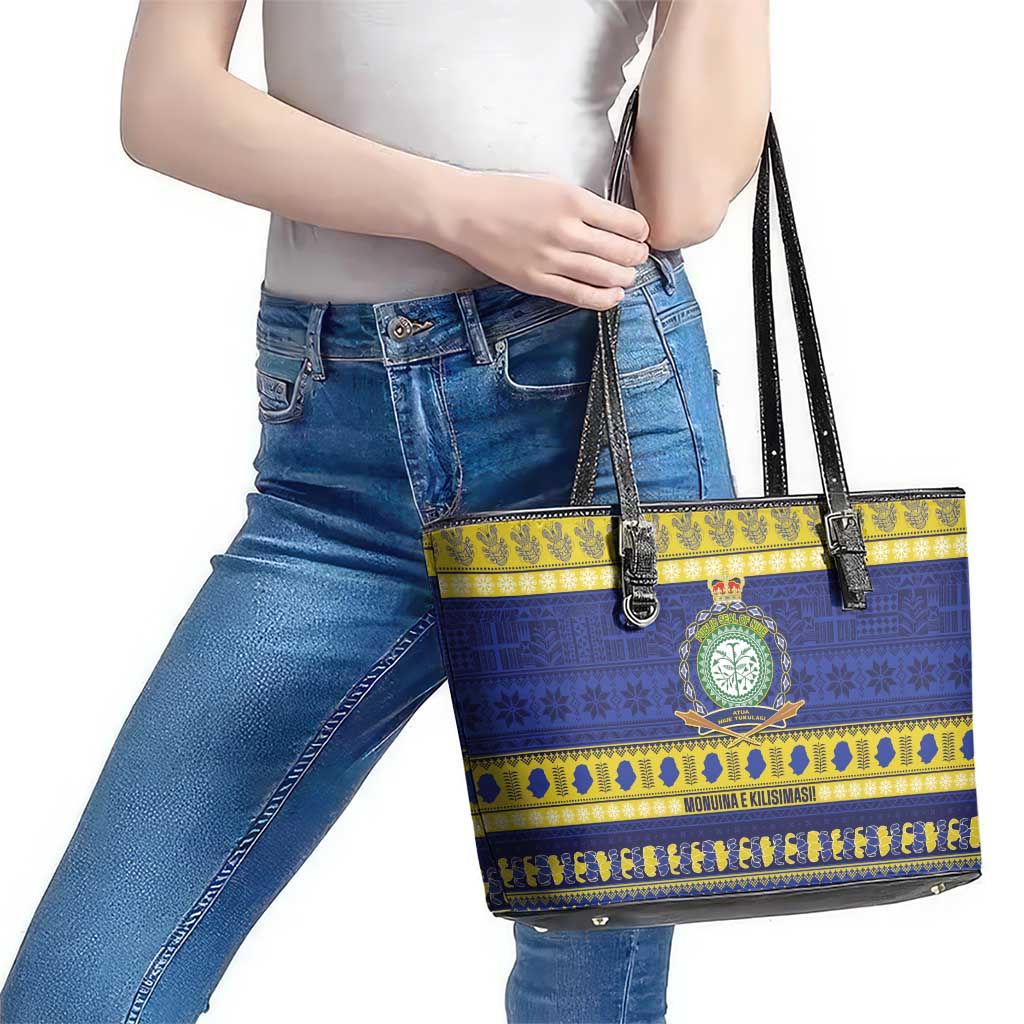 Niue Christmas Leather Tote Bag Monuina e Kilisimasi Hiapo Motifs - Polynesian Pride