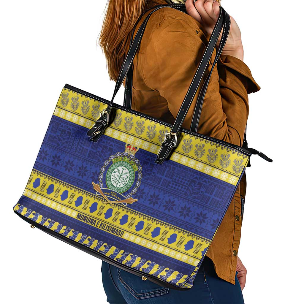 Niue Christmas Leather Tote Bag Monuina e Kilisimasi Hiapo Motifs - Polynesian Pride