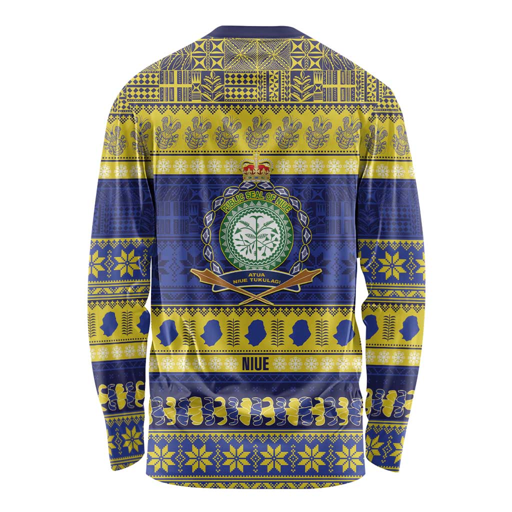 Niue Christmas Long Sleeve Shirt Monuina e Kilisimasi Hiapo Motifs LT14 - Polynesian Pride