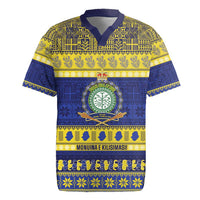Niue Christmas Rugby Jersey Monuina e Kilisimasi Hiapo Motifs LT14 Blue - Polynesian Pride