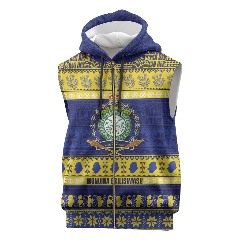Niue Christmas Sleeveless Zip Hoodie Monuina e Kilisimasi Hiapo Motifs - Polynesian Pride