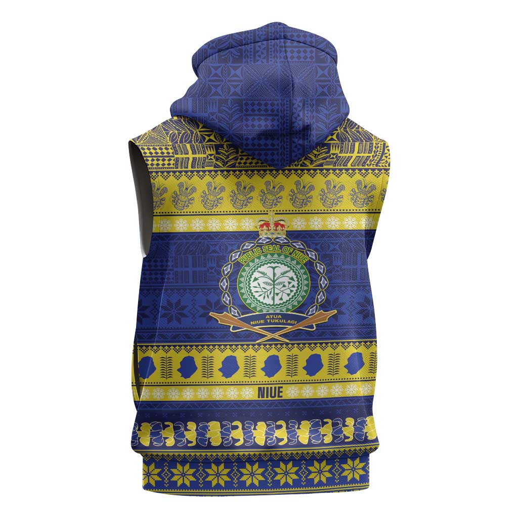 Niue Christmas Sleeveless Zip Hoodie Monuina e Kilisimasi Hiapo Motifs - Polynesian Pride