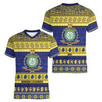 Niue Christmas Women V-Neck T-Shirt Monuina e Kilisimasi Hiapo Motifs - Polynesian Pride