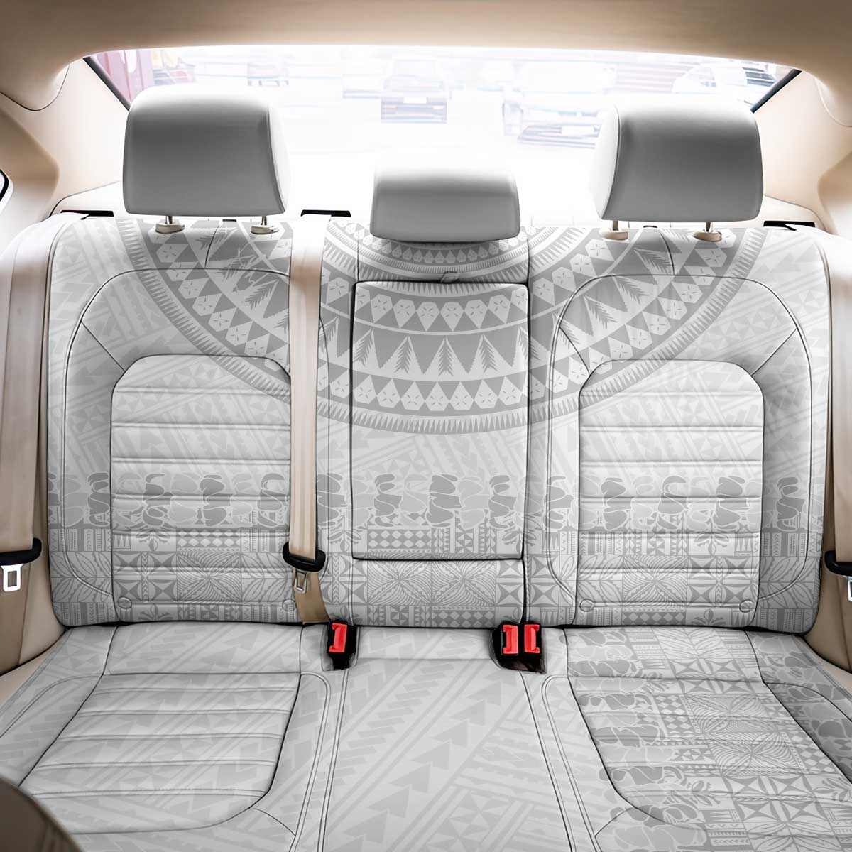 Niue White Sunday Back Car Seat Cover Tapu Fanau Ia Puakenikeni Hiapo Pattern - Polynesian Pride