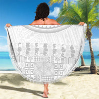 Niue White Sunday Beach Blanket Tapu Fanau Ia Puakenikeni Hiapo Pattern - Polynesian Pride