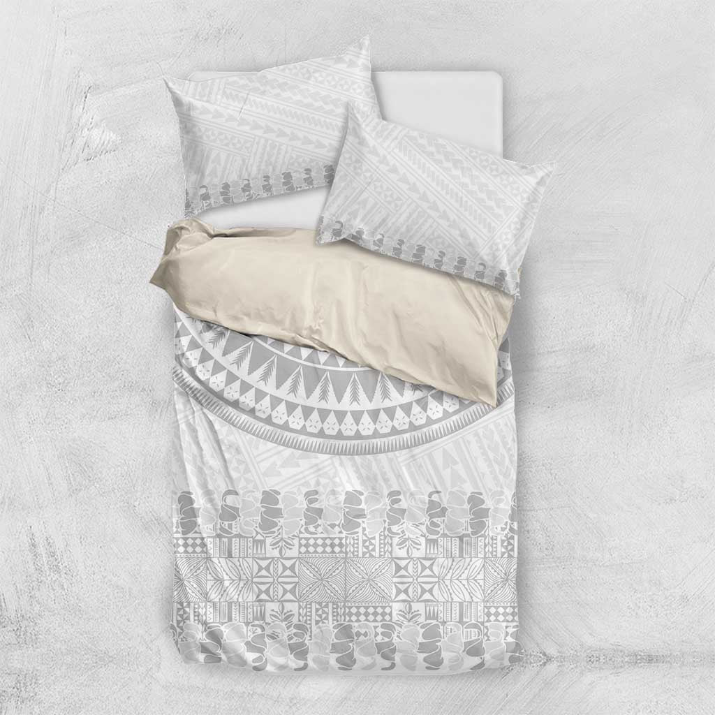 Niue White Sunday Bedding Set Tapu Fanau Ia Puakenikeni Hiapo Pattern - Polynesian Pride