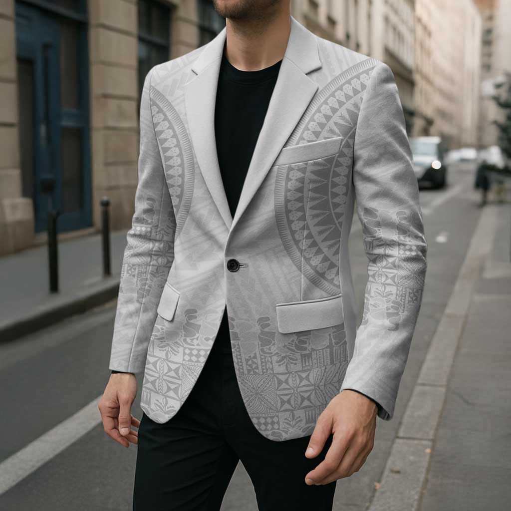 Niue White Sunday Blazer Tapu Fanau Ia Puakenikeni Hiapo Pattern - Polynesian Pride